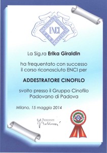 Attestato Erika Giraldin Addestratore Cinofilo